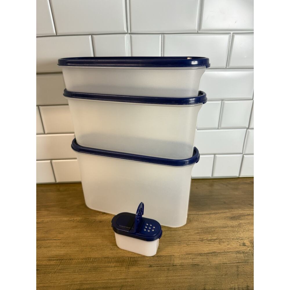 Set 4 Tupperware Modular Mates Oval #3, #2, #1, 1 Spice container Blue Seals